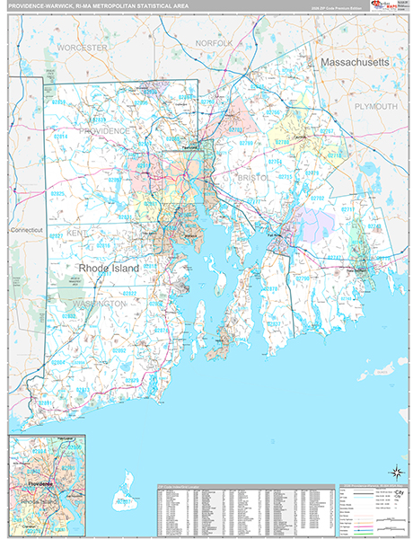 Providence-Warwick Metro Area Wall Map